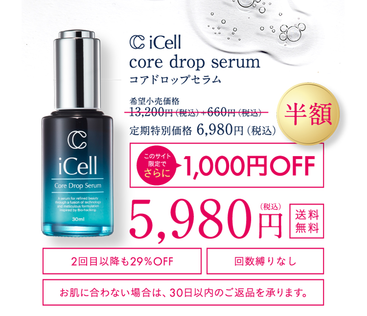 医師監修｜再生医療発想の次世代美容液「iCell コアドロップセラム